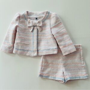 Janie and Jack Girls 5 Pastel Pink Tweed Bow Jacket & Shorts Set Spring Easter